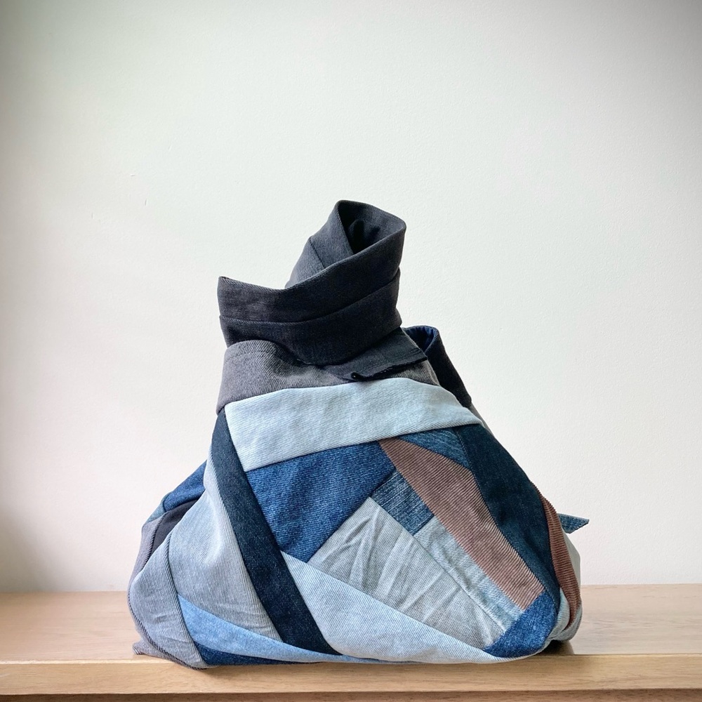 joodito origami japanese boro dumpling shoulder bag patchwork denim jean hobo - Picture 9 of 12